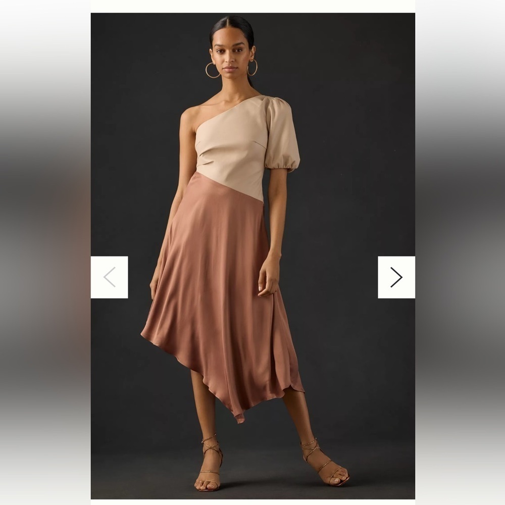 NWT Anthropologie Faux Leather One-Shoulder Asymmetrical Midi Dress size 2 - Picture 2 of 16